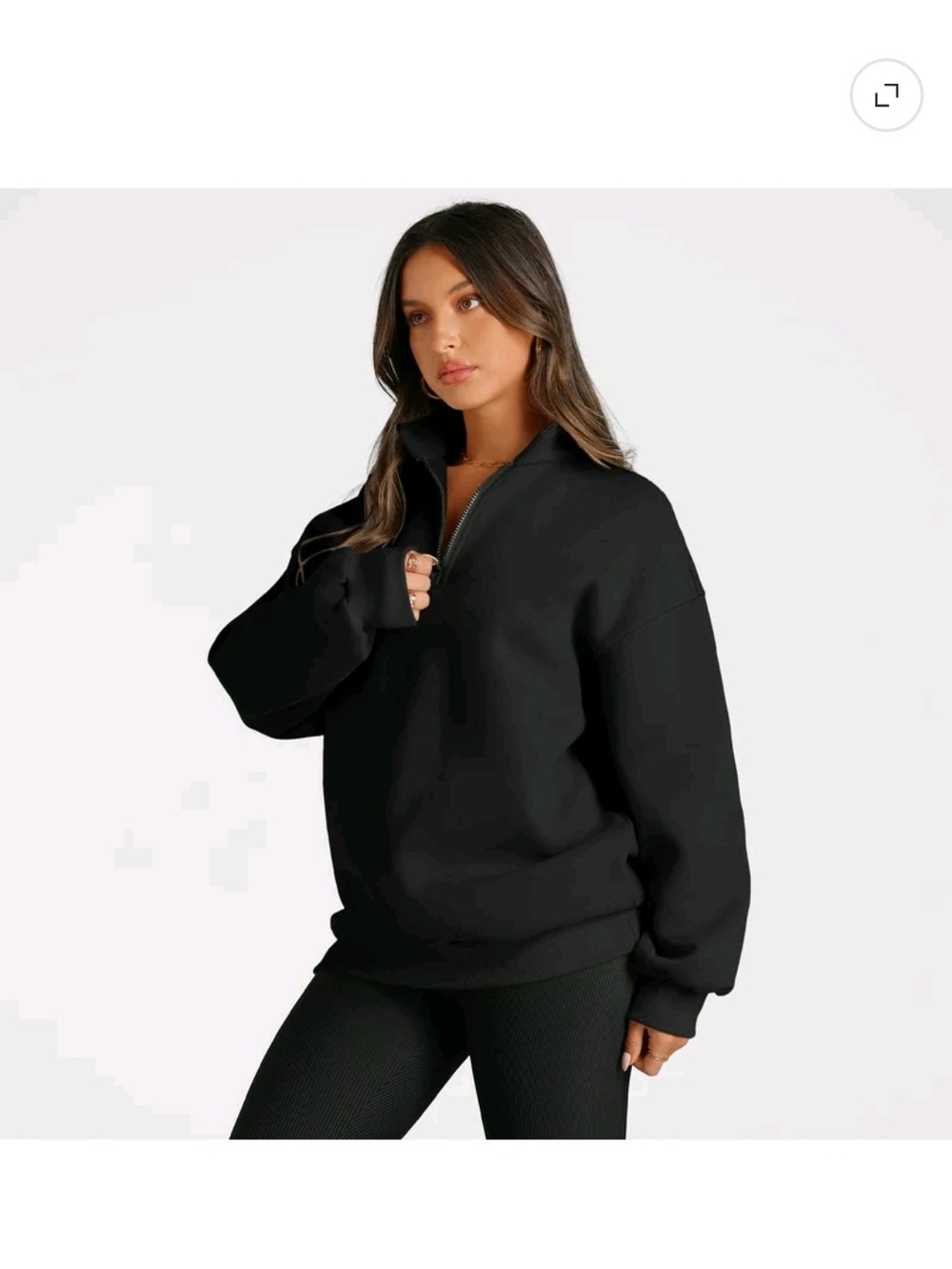 Oversized Black Half Zip Fleece Sweatshirt Pullover Mock Neck M